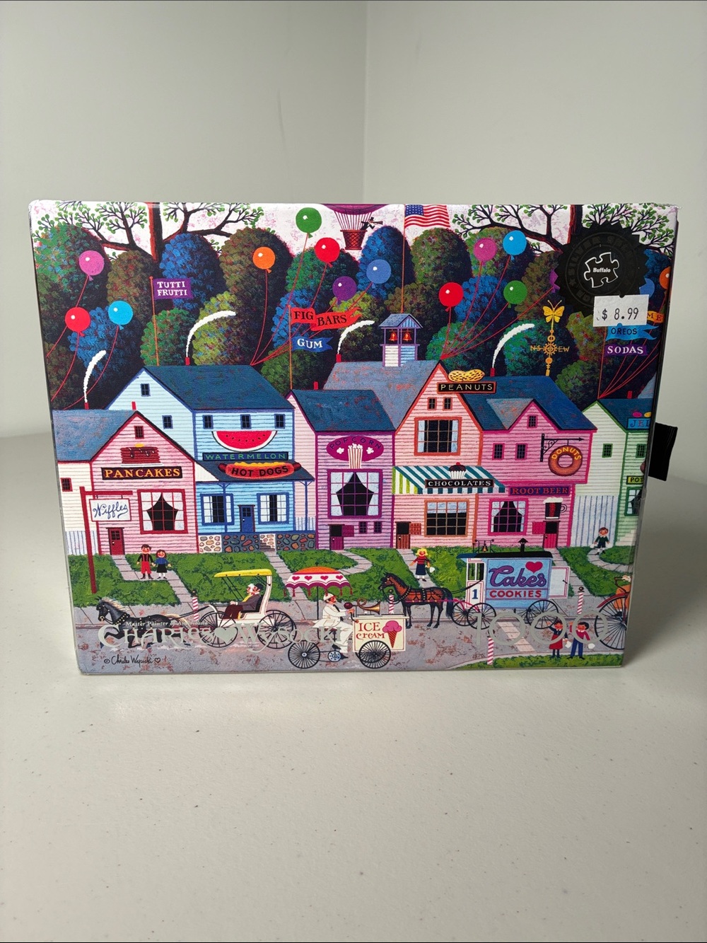 Colorful Village Wall Art Panel - Pink, Blue & Green